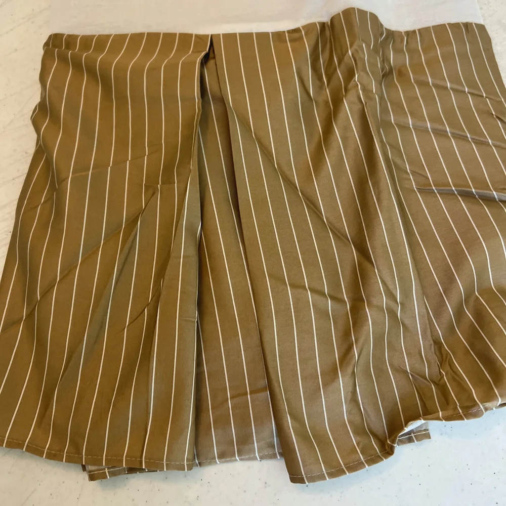 RALPH LAUREN 52ND STREET CARAMEL CAMEL PINSTRIPE SATEEN KING BED SKIRT Vintage